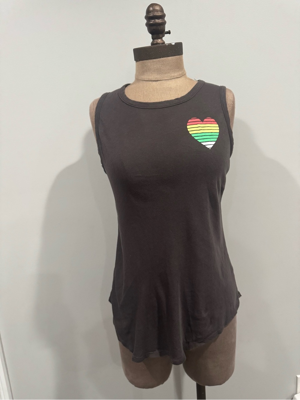 Chaser Sleeveless Black Tank with Rainbow Heart Graphic